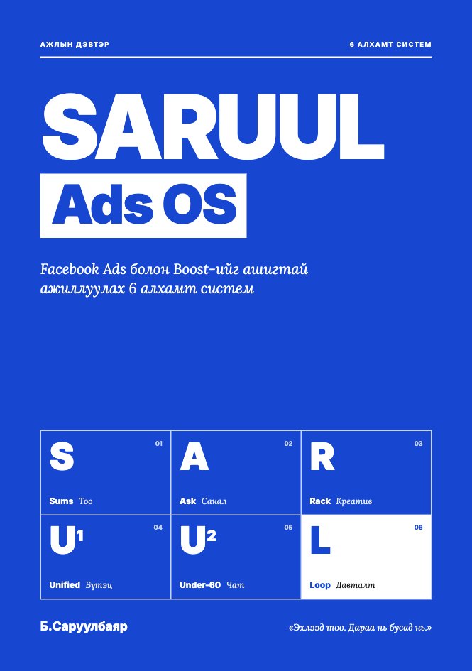 SARUUL Ads OS: Facebook Ads болон Boost-ийг ашигтай ажиллуулах 6 алхамт систем номын хавтас